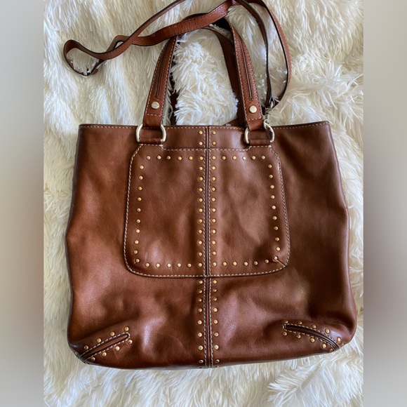 Michael Kors Leather Tote Bag With Gold Nail Heads - Picture 2 of 8